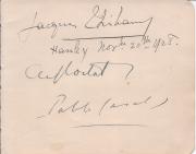 Signatures of Jacques Thibaud, A[lfred] Cortot and Pablo Casals.