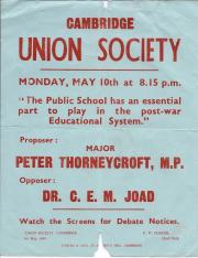 Poster advertising the 1943 Cambridge Union Society debate