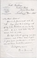 Autograph Letter Signed from 'R. A. Bennet', editor of 'Truth',