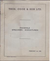 Thos. Cook & Son Ltd. Facsimile Specimen Signatures 