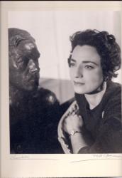 Jill Balcon with bust of Cecil Day-Lewis