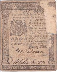 Philadelphia twenty-shilling Bill of Credit