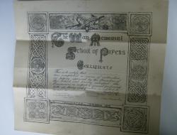The War Memorial School of Pipers Certificate
