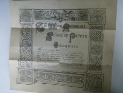 The War Memorial School of Pipers Certificate