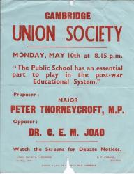 Poster advertising the 1943 Cambridge Union Society debate