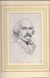 Attractive black and white pen portrait of the American novelist Nathaniel Hawth